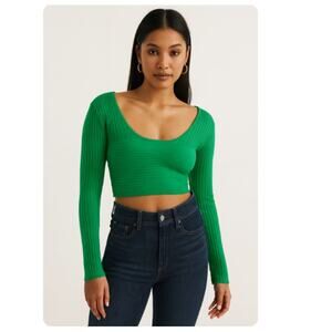 Superdown SZ M Kelly Green Ribbed Long Sleeve Sweater With Open Tie Back